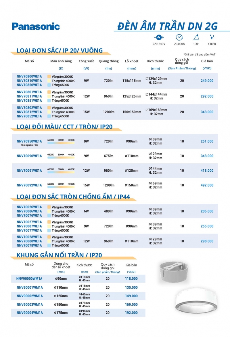 Đèn led âm trần vuông 15W NNV70812WE1A Panasonic
