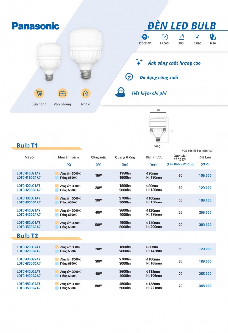 Đèn led bulb 20W LDTCH20DG2A7 Panasonic