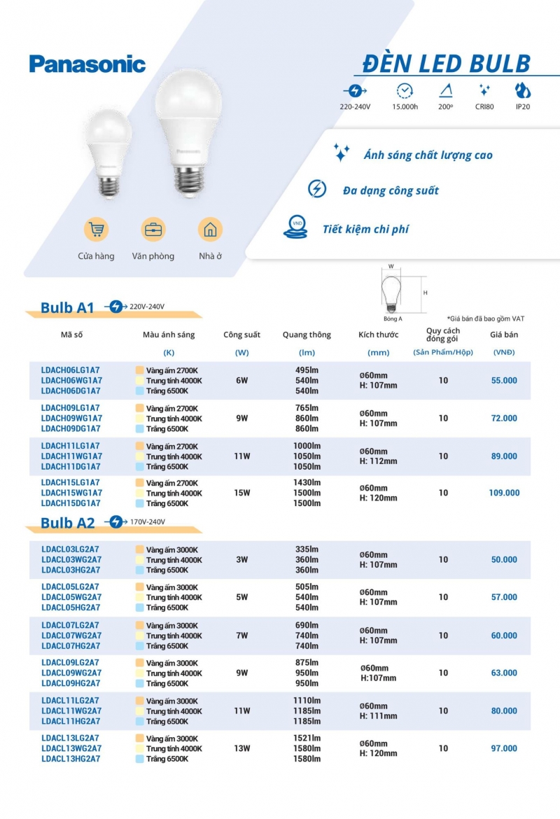 Đèn led bulb 5W LDACL05HG2A7 Panasonic