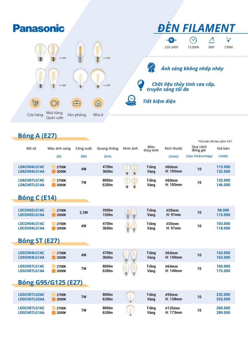 Đèn led bulb Filament 7W LDGCH07LG2AA Panasonic