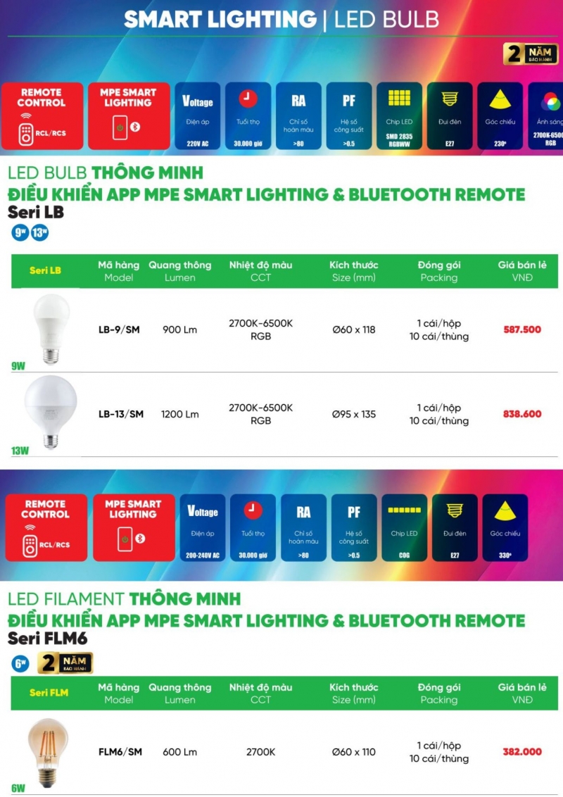 Đèn led bulb Filament thông minh điều khiển BLUETOOTH 6W FLM6/SM MPE