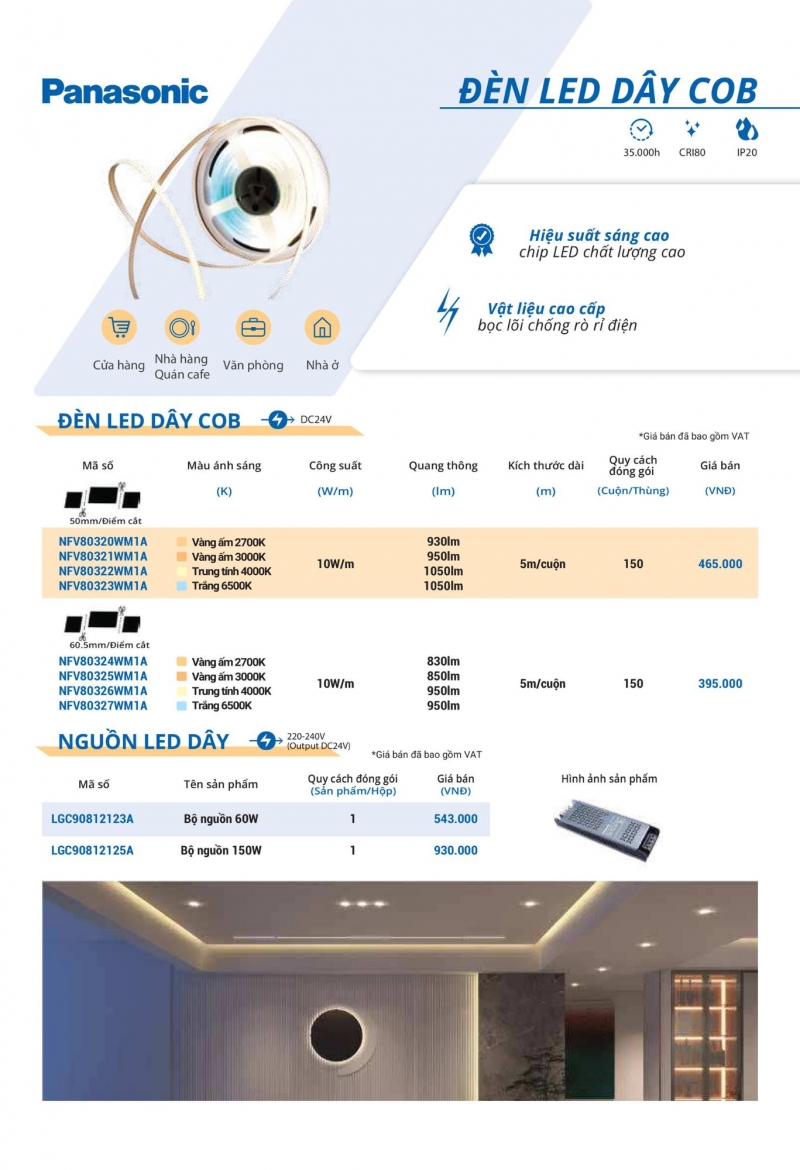 Đèn led dây 10W NFV80325WM1A 5M Panasonic