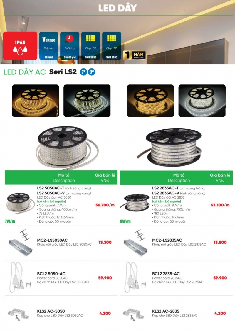 Đèn led dây 7W LS2 5050AC-T 50M MPE