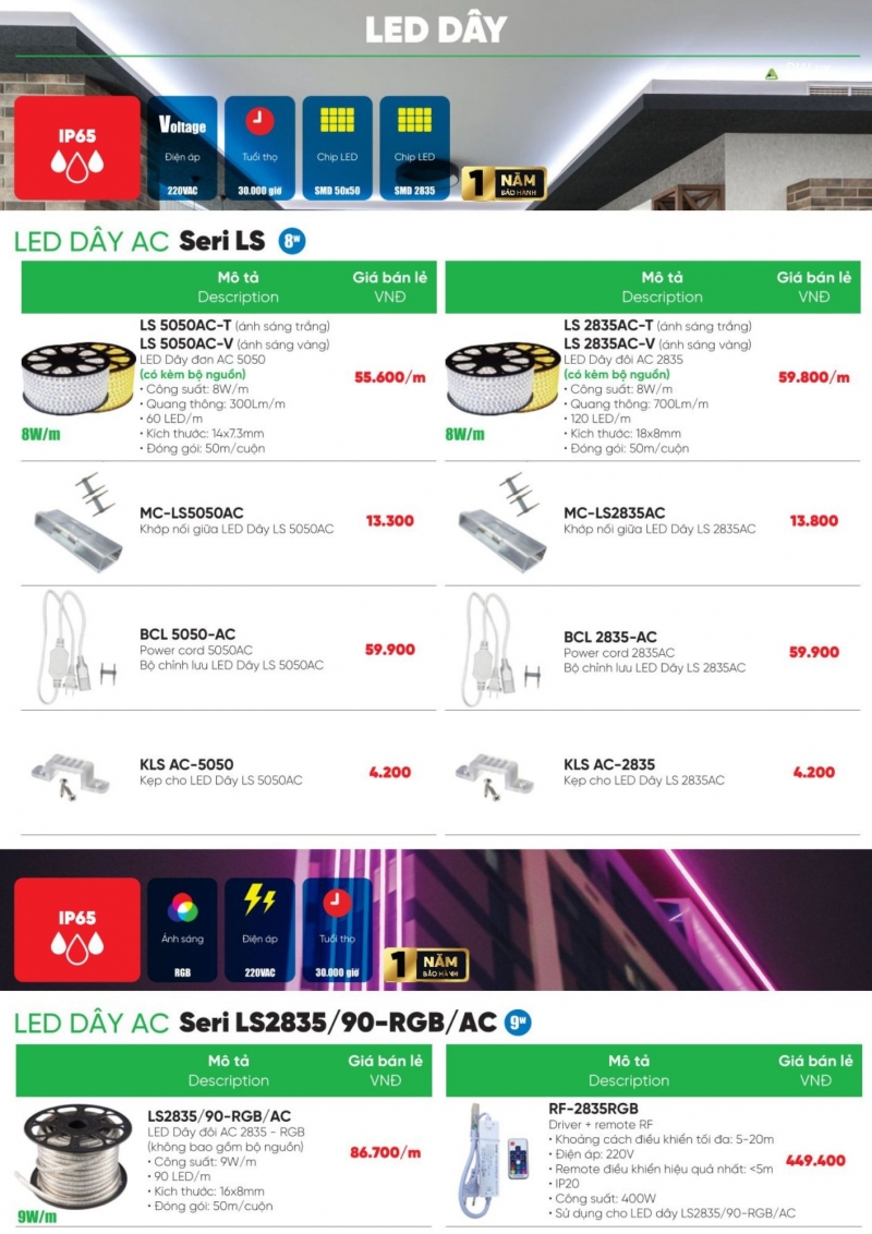 Đèn led dây 9W LS2835/90-RGB/AC 50M MPE