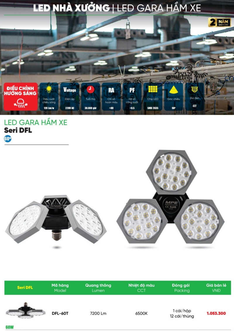 Đèn led gara hầm xe 60W DFL-60T MPE