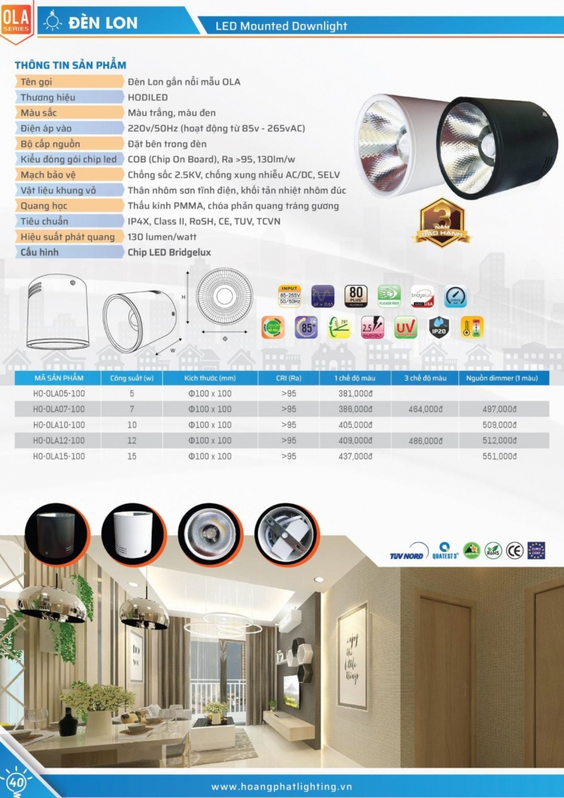 Đèn led lon đổi màu 7W HO-OLA07-100/ĐM Hodiled