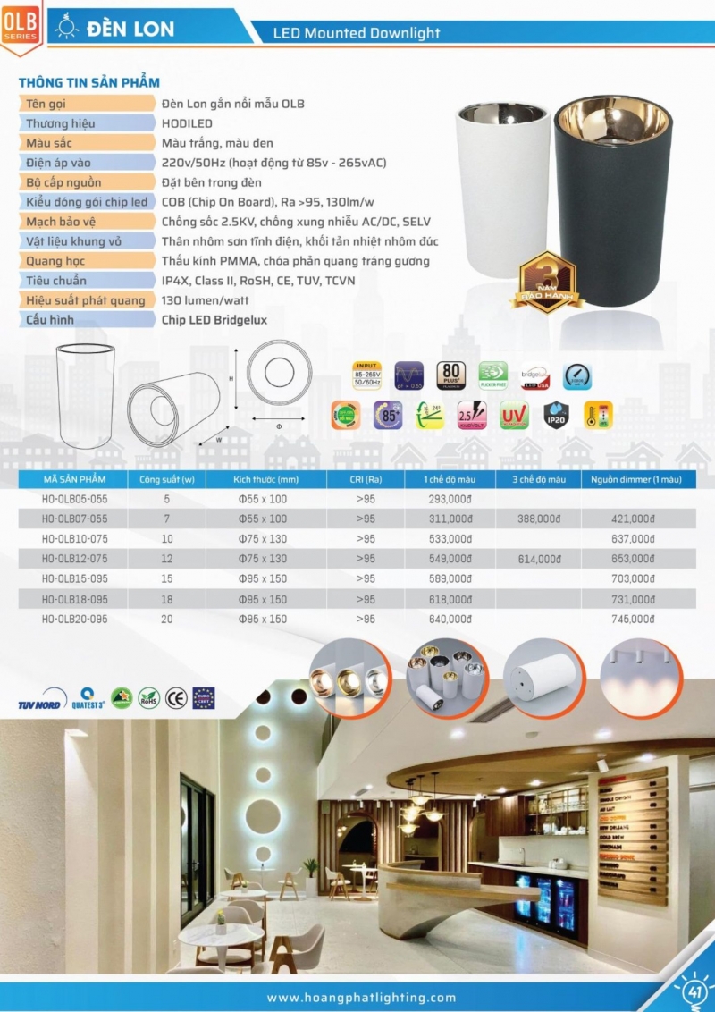 Đèn led lon đổi màu 7W HO-OLB07-055/ĐM Hodiled