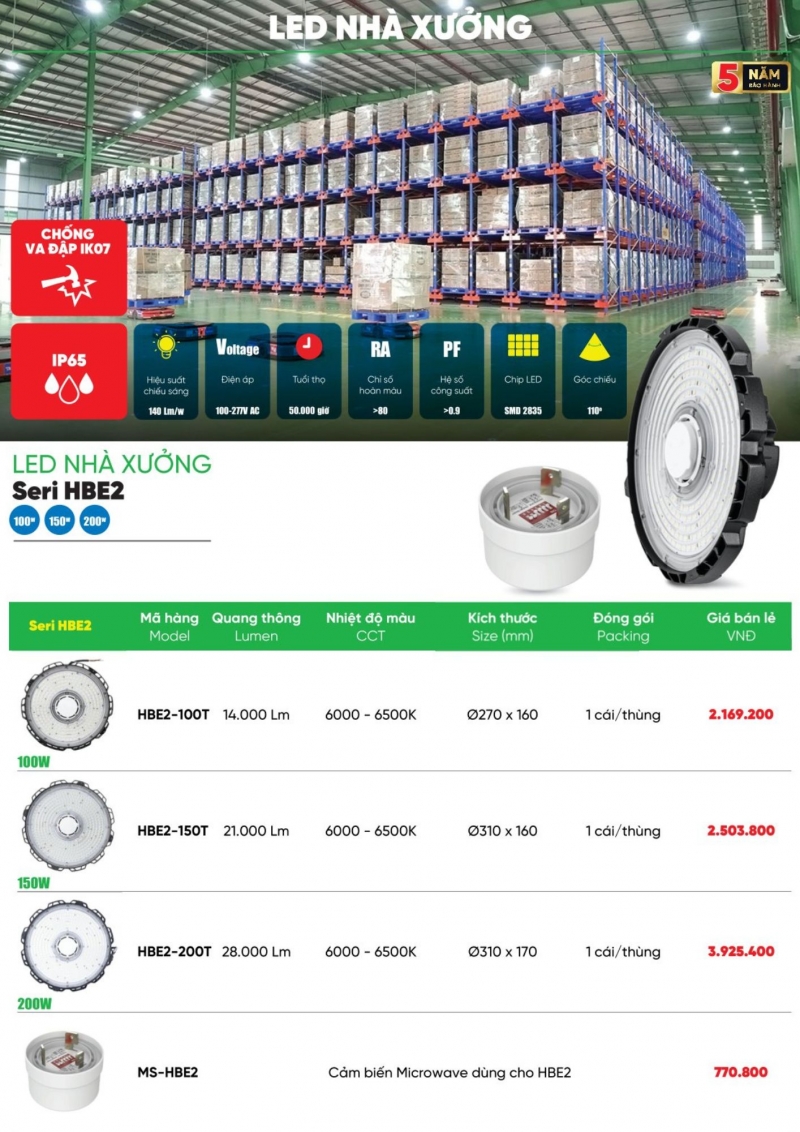 Đèn led nhà xưởng 100W HBE2-100T MPE
