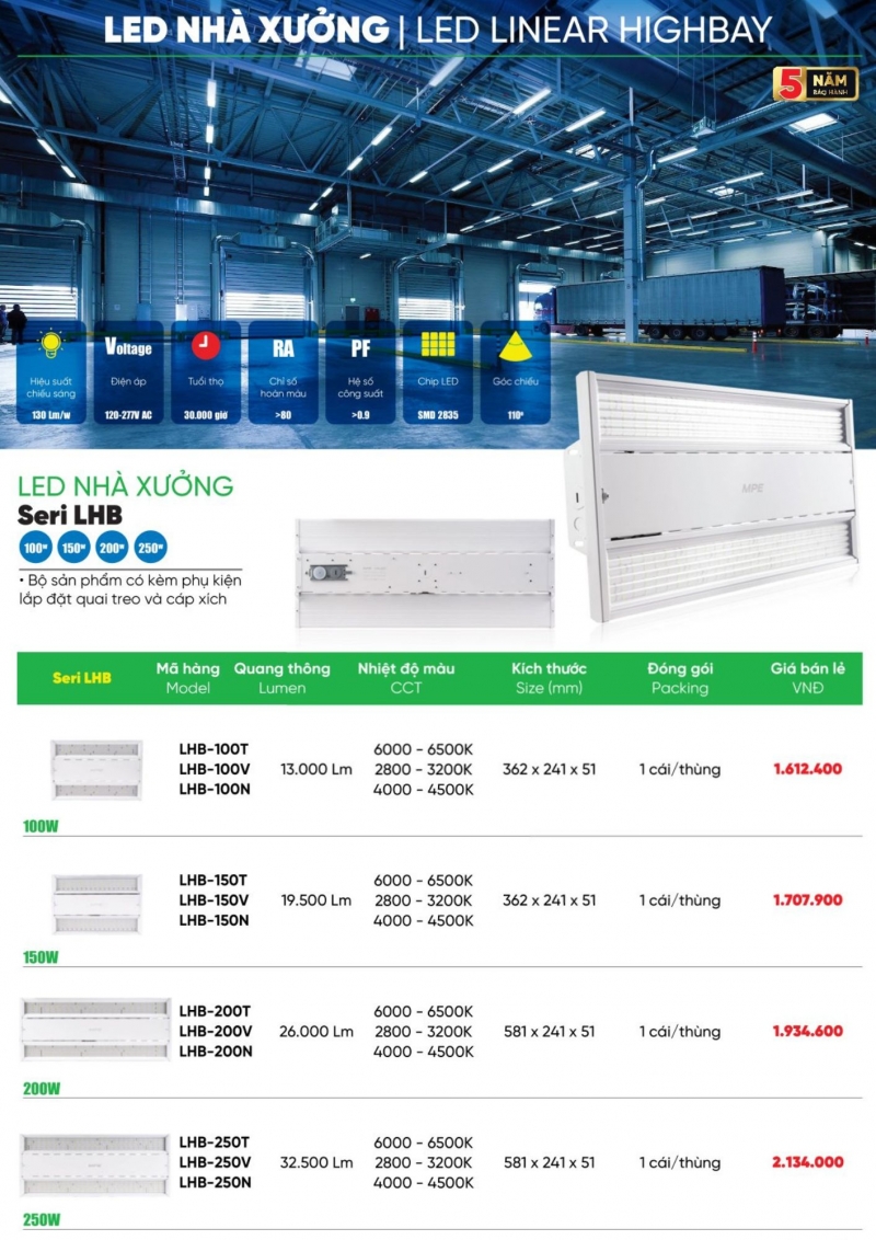 Đèn led nhà xưởng 250W LHB-250T MPE