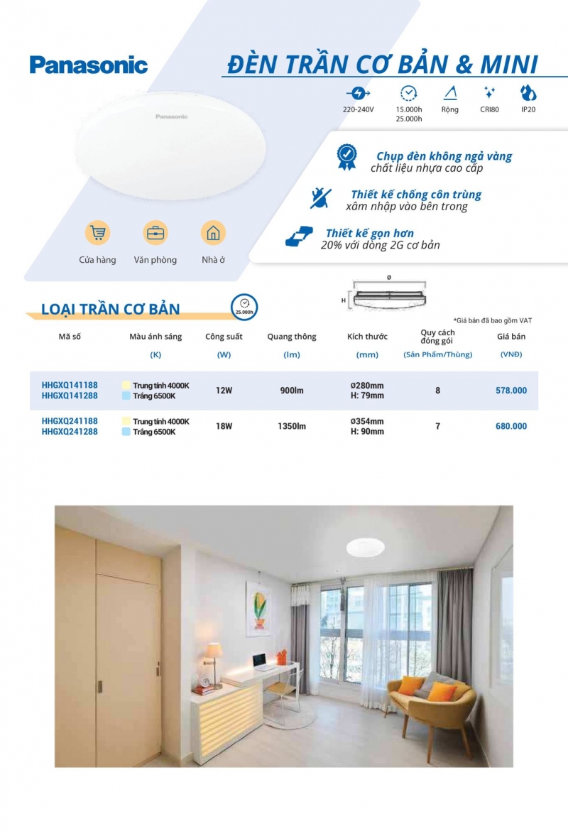 Đèn led ốp trần 18W HHGXQ241288 Panasonic