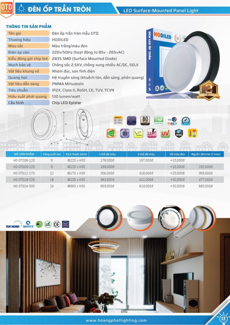 Đèn led ốp trần 9W HO-OTD09-120 Hodiled 