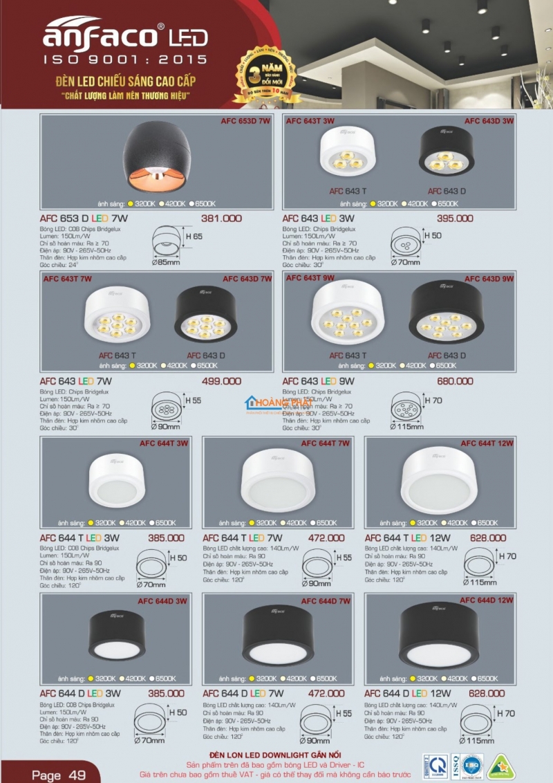 Catalogues đèn Anfaco mới nhất 2025