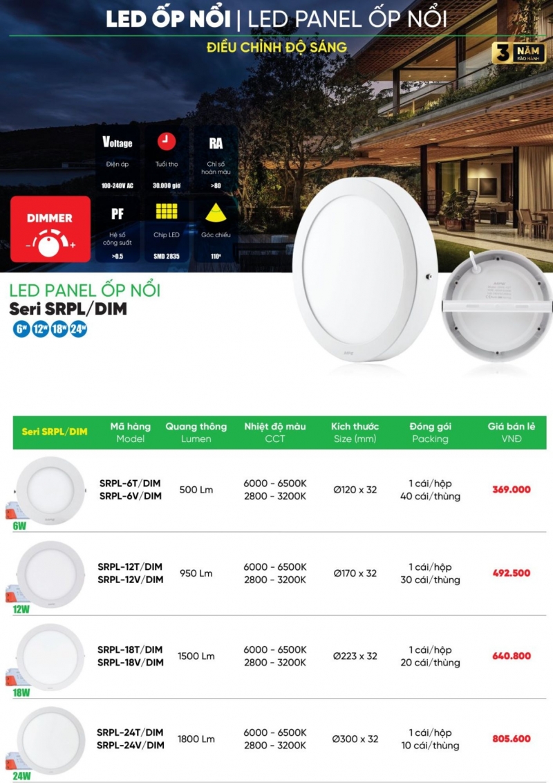 Đèn led ốp trần Dimmer 24W SRPL-24V/DIM MPE