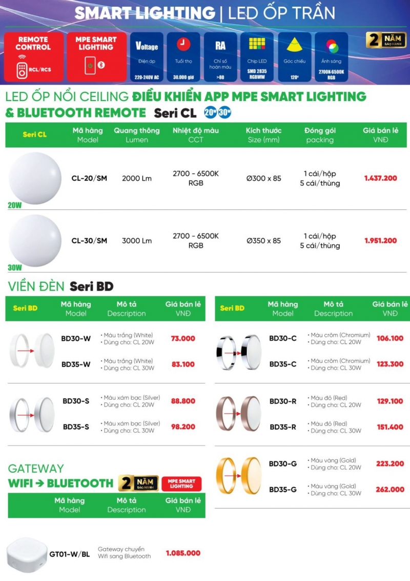 Đèn led ốp trần thông minh điều khiển BLUETOOTH 30W CL-30/SM MPE