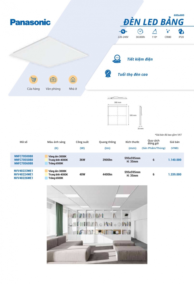 Đèn led panel 40W NVV40226WE1 600x600 Panasonic