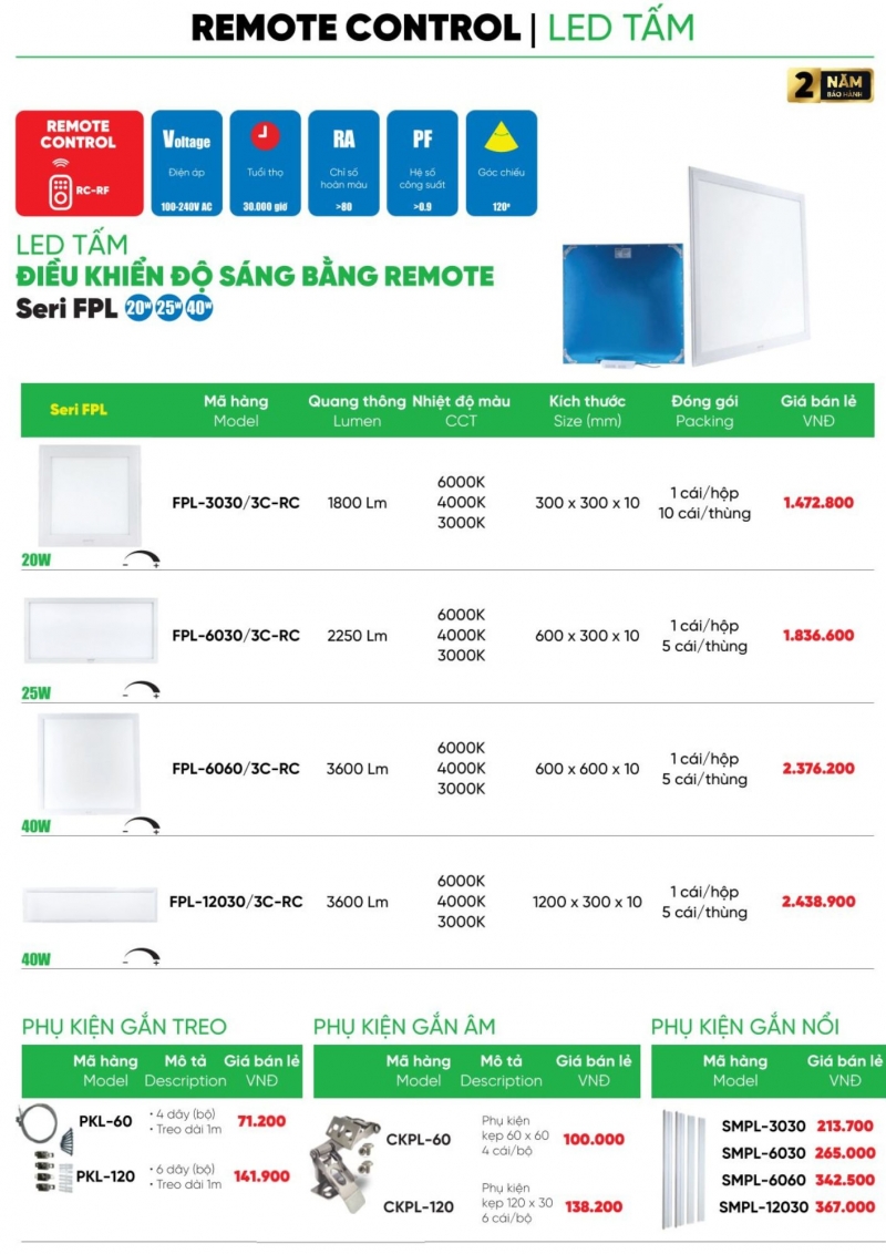 Đèn led panel thông minh điều khiển Remote 20W FPL-3030/3C-RC 300x300 MPE