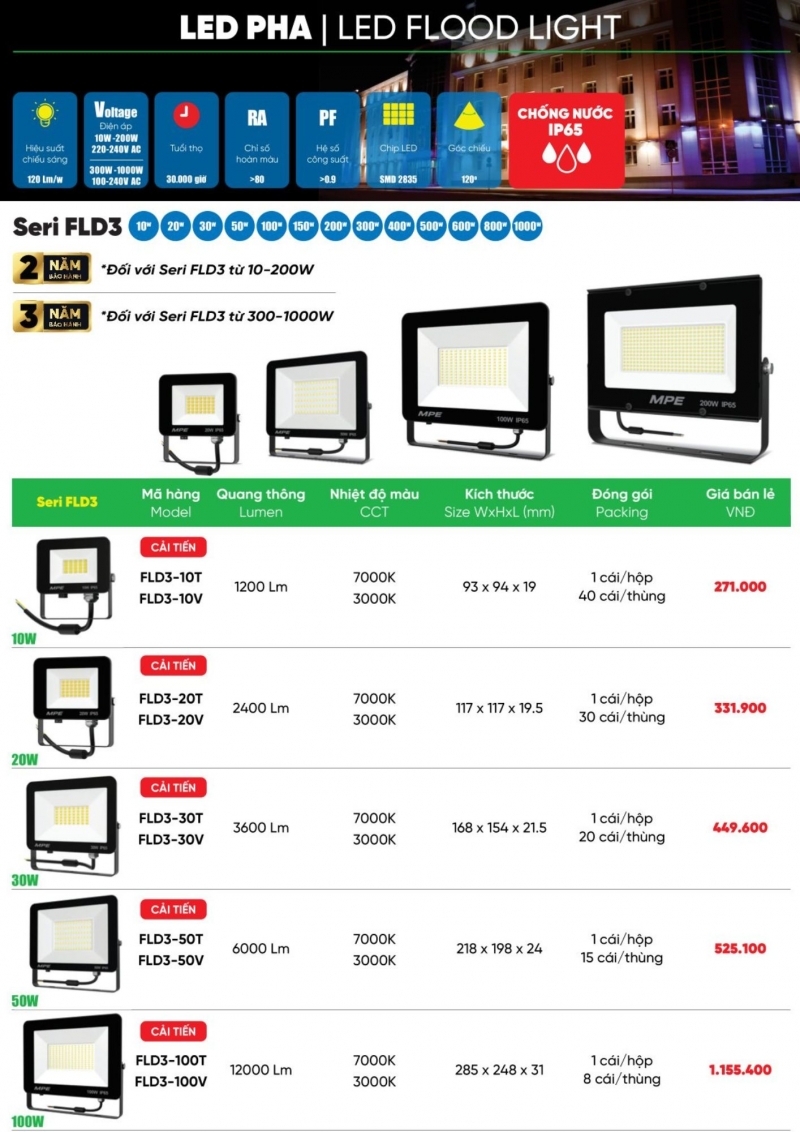 Đèn pha led 10W FLD3-10T MPE 