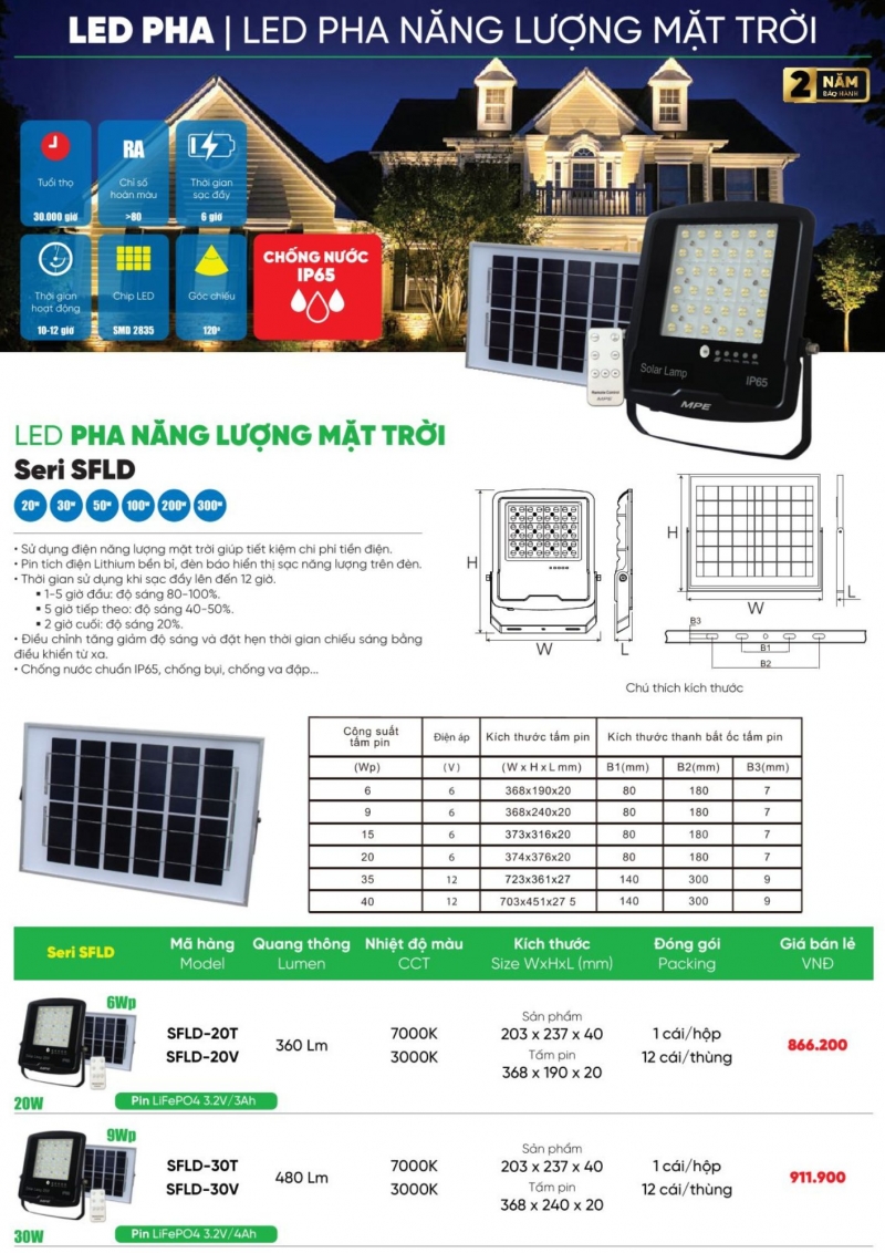 Đèn pha led năng lượng mặt trời 20W SFLD-20V MPE