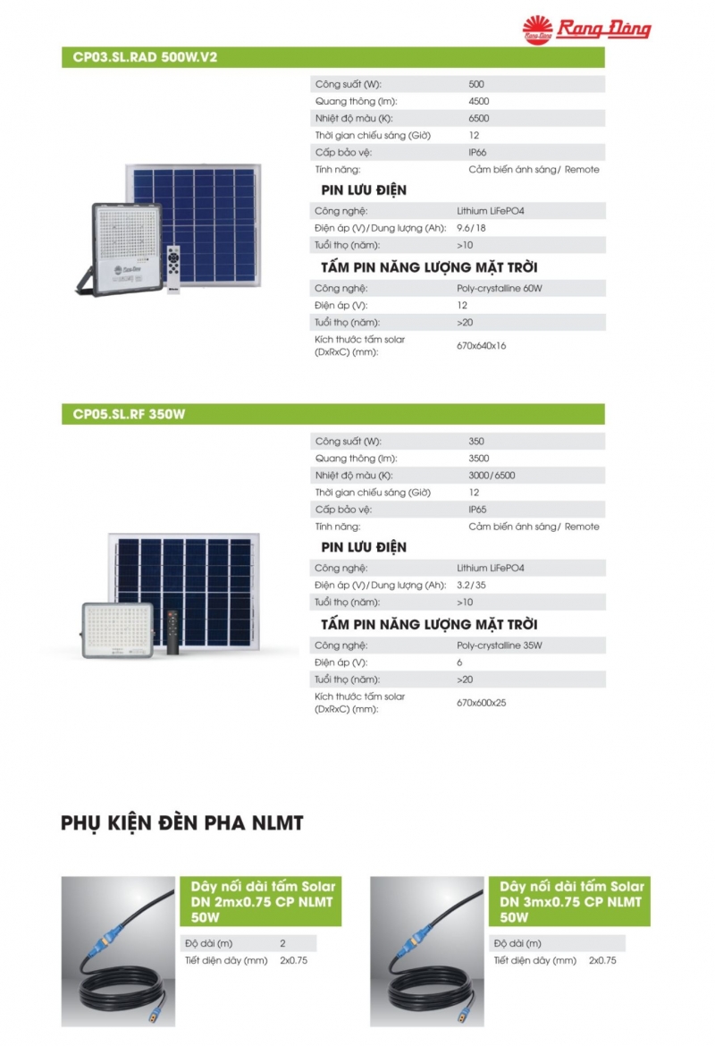 Đèn pha led năng lượng mặt trời CP03.SL.RAD 500W.V2 Rạng Đông IP66