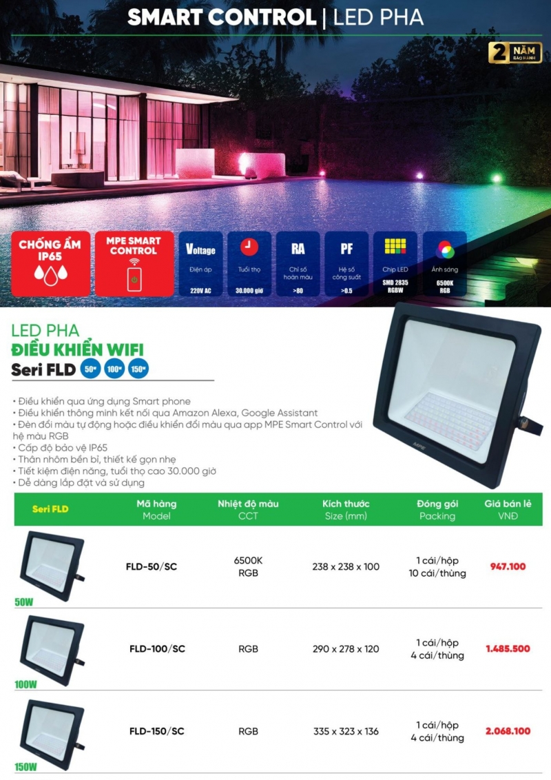 Đèn pha led thông minh điều khiển WIFI 150W FLD-150/SC MPE
