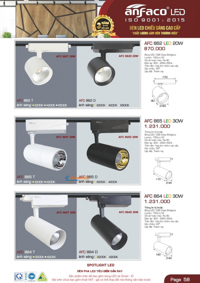 Catalogues đèn Anfaco mới nhất 2025