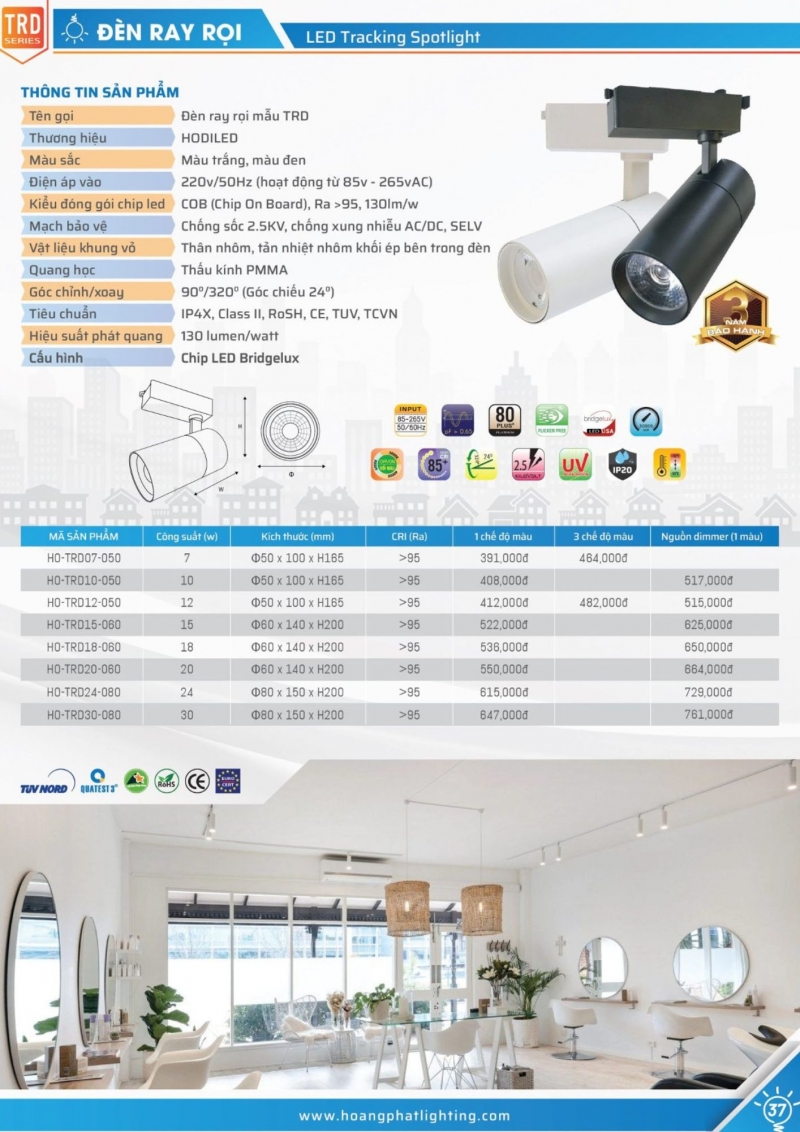 Đèn rọi ray Dimmer 15W HO-TRD15-060/DIM Hodiled