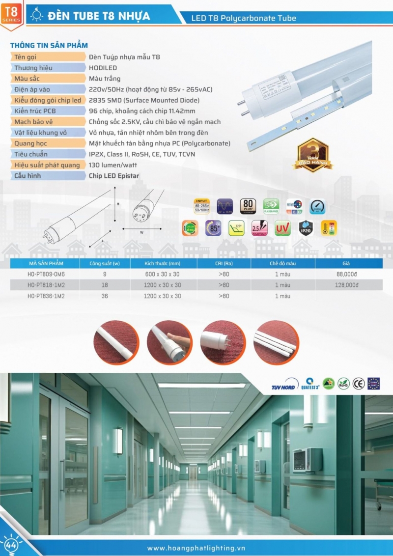 Đèn tuýp led 36W HO-PT836-1M2 T8 Hodiled