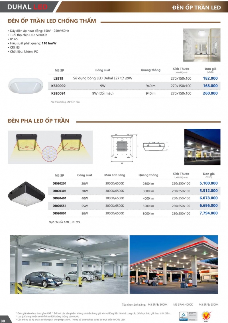 Đèn led ốp trần chống thấm 9W KSE0092 Duhal