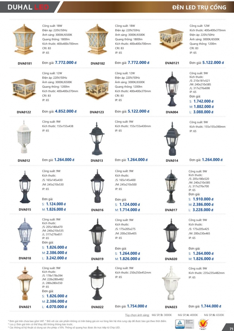 Đèn led trụ cổng 9W DVA004 Duhal