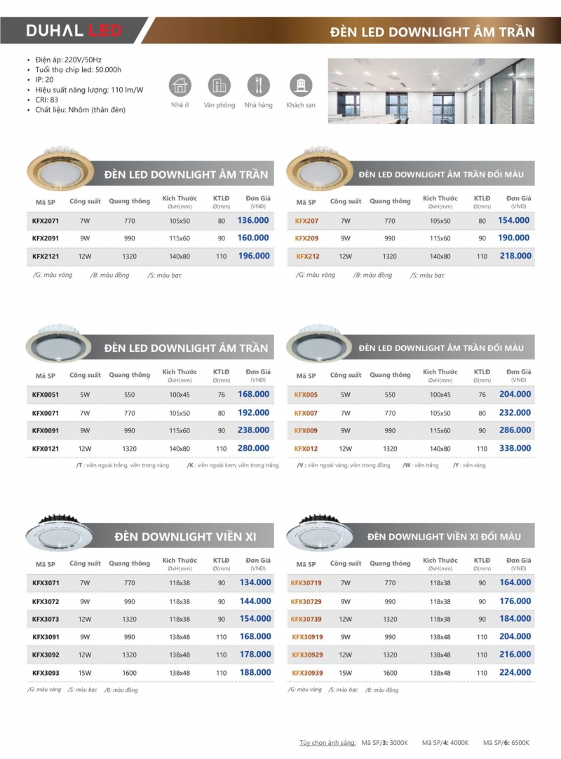 Đèn led âm trần đổi màu 7W KFX007 Duhal