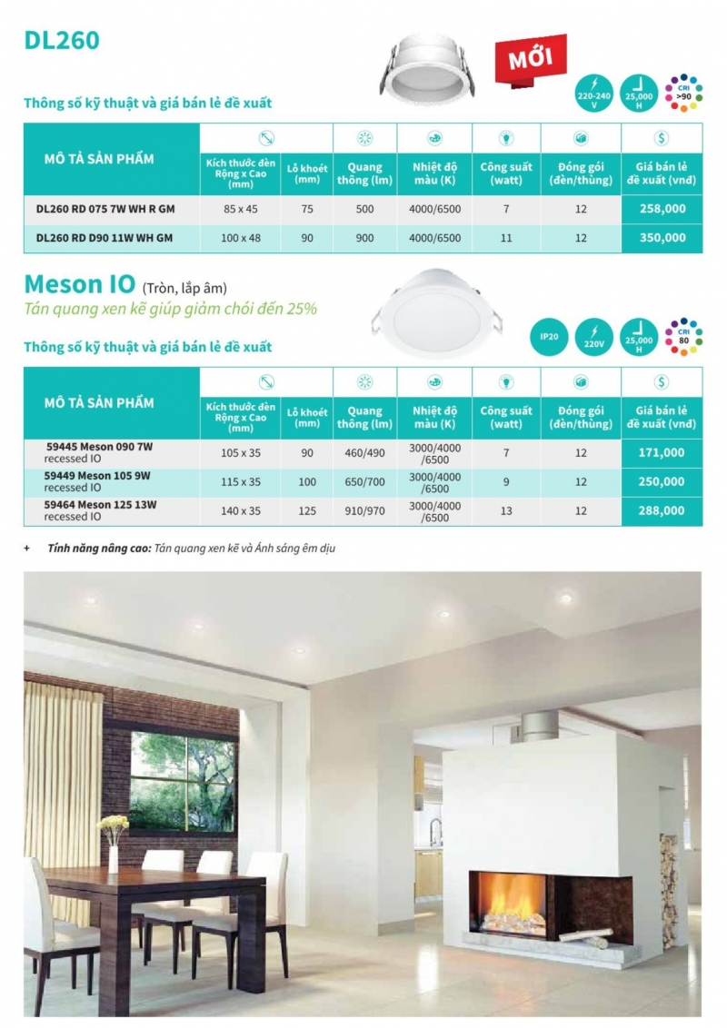Đèn led âm trần Meson IO 9W 59449 105 Philips 