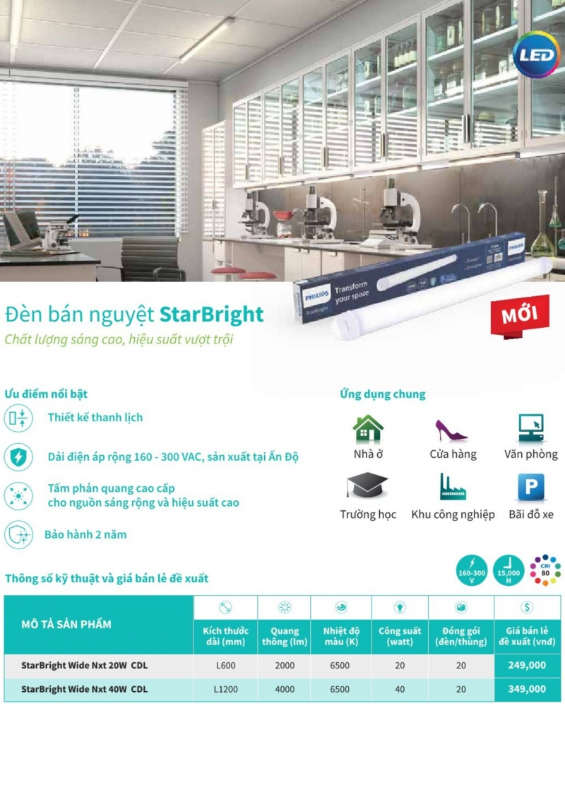Đèn led bán nguyệt Starbright Wide Nxt 20W CDL 0m6 Philips 