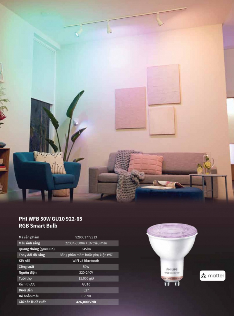 Đèn led bulb ghim thông minh 50W 929003772313 GU10 Philips