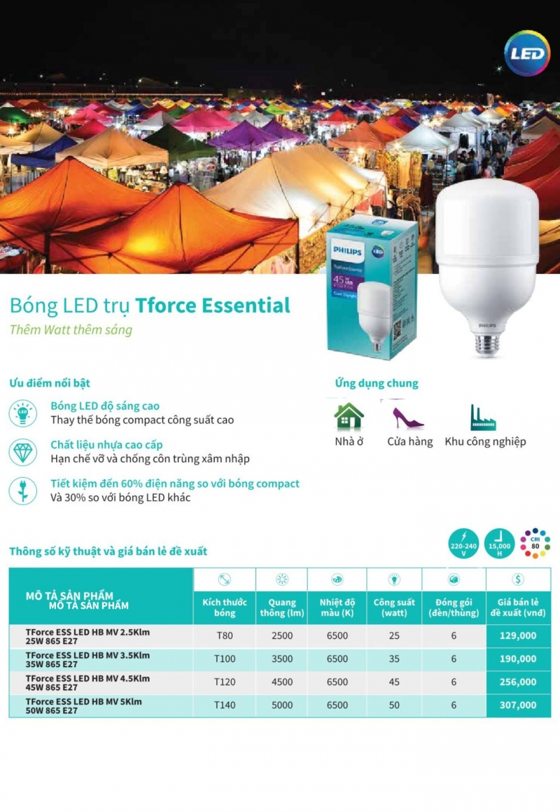 Đèn led bulb trụ TForce ESS 35W 865 HB MV 3.5Klm E27 Philips 