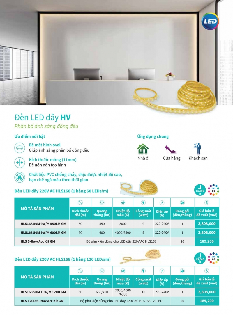 Đèn led dây HV 9W HLS168 50M M 550LM GM Philips