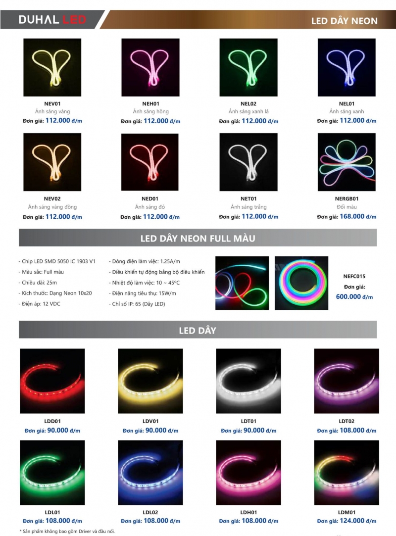 Đèn led dây Neon ánh sáng vàng 6W NEV01 50M Duhal IP65