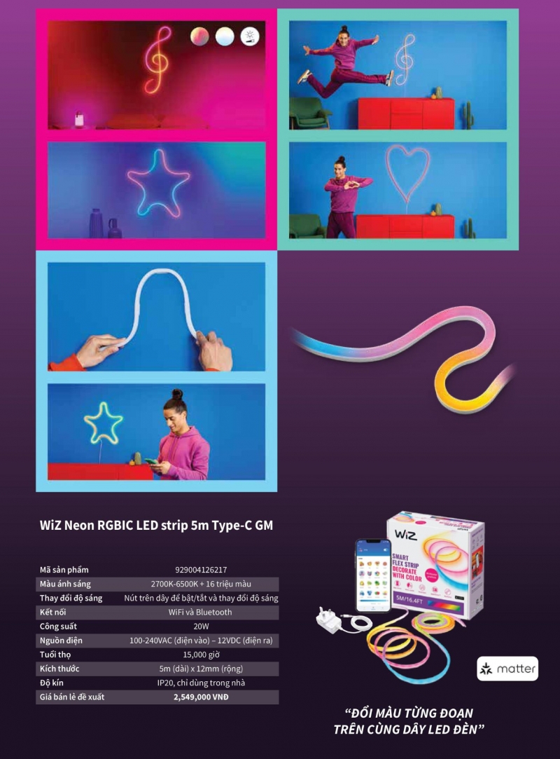 Đèn led dây Neon thông minh 20W 929004126217 5M Philips IP20