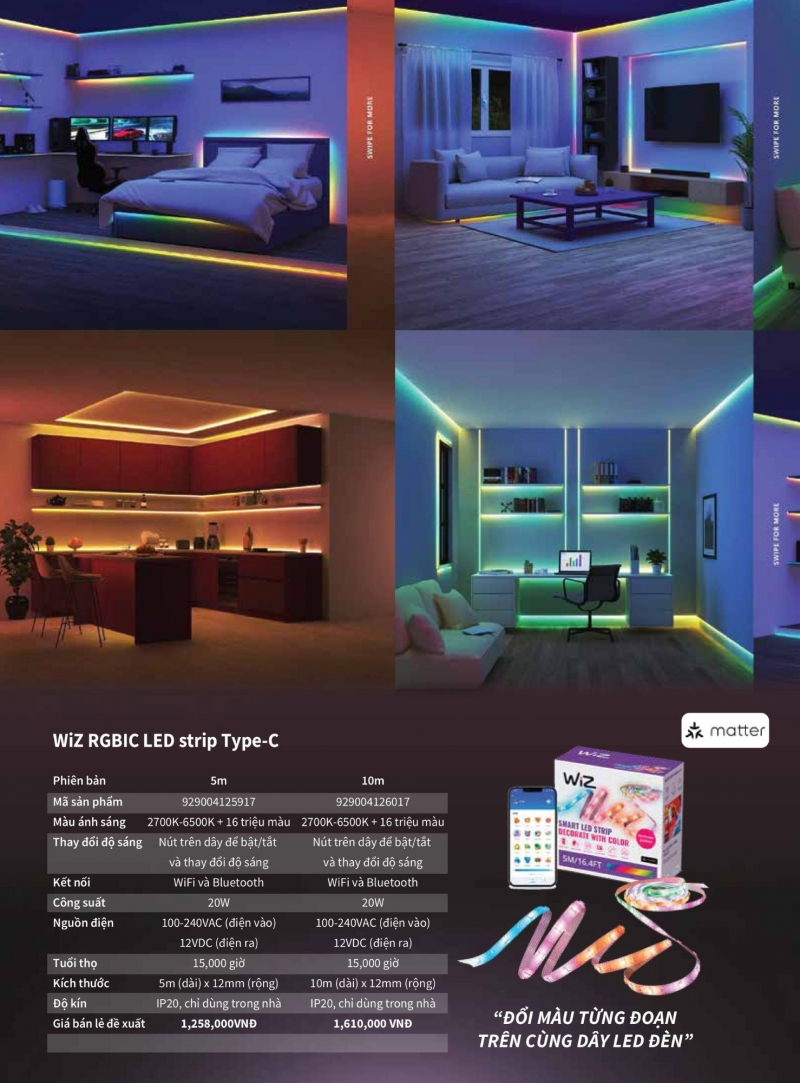 Đèn led dây thông minh 20W 929004126017 10M Philips IP20