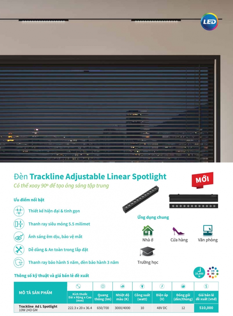 Đèn rọi ray 10W Trackline Ad L Spotlight 24D GM Philips