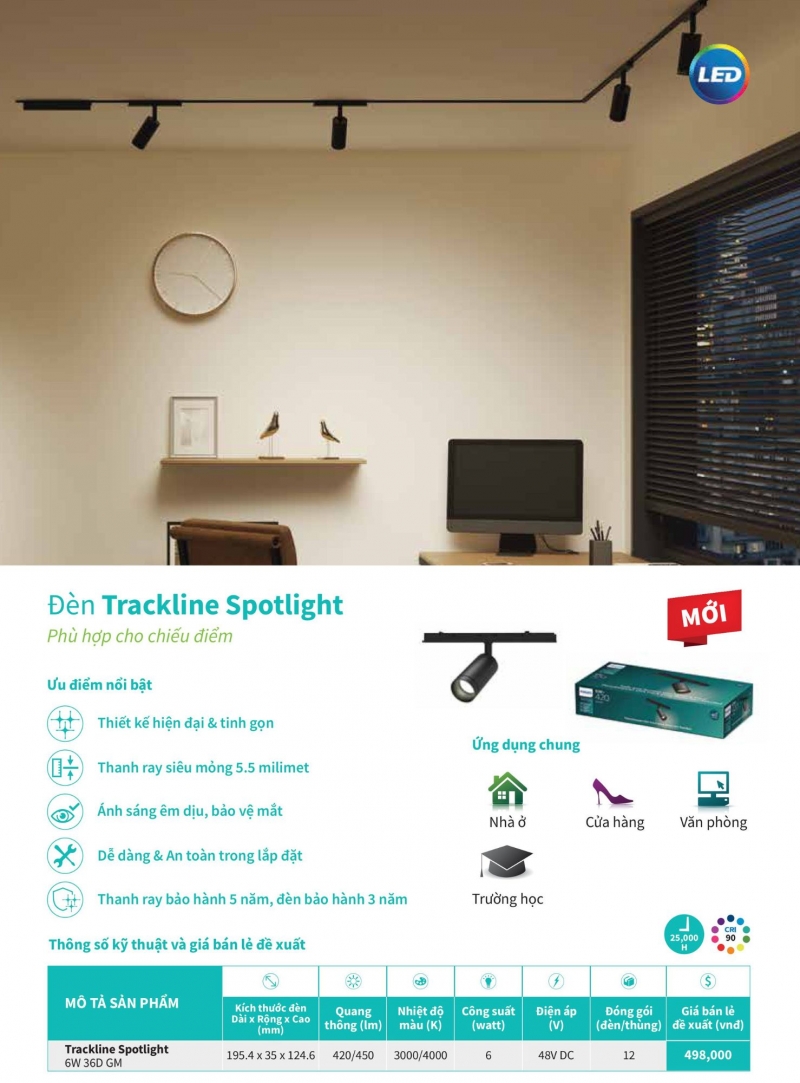 Đèn rọi ray 6W Trackline Spotlight 36D GM Philips