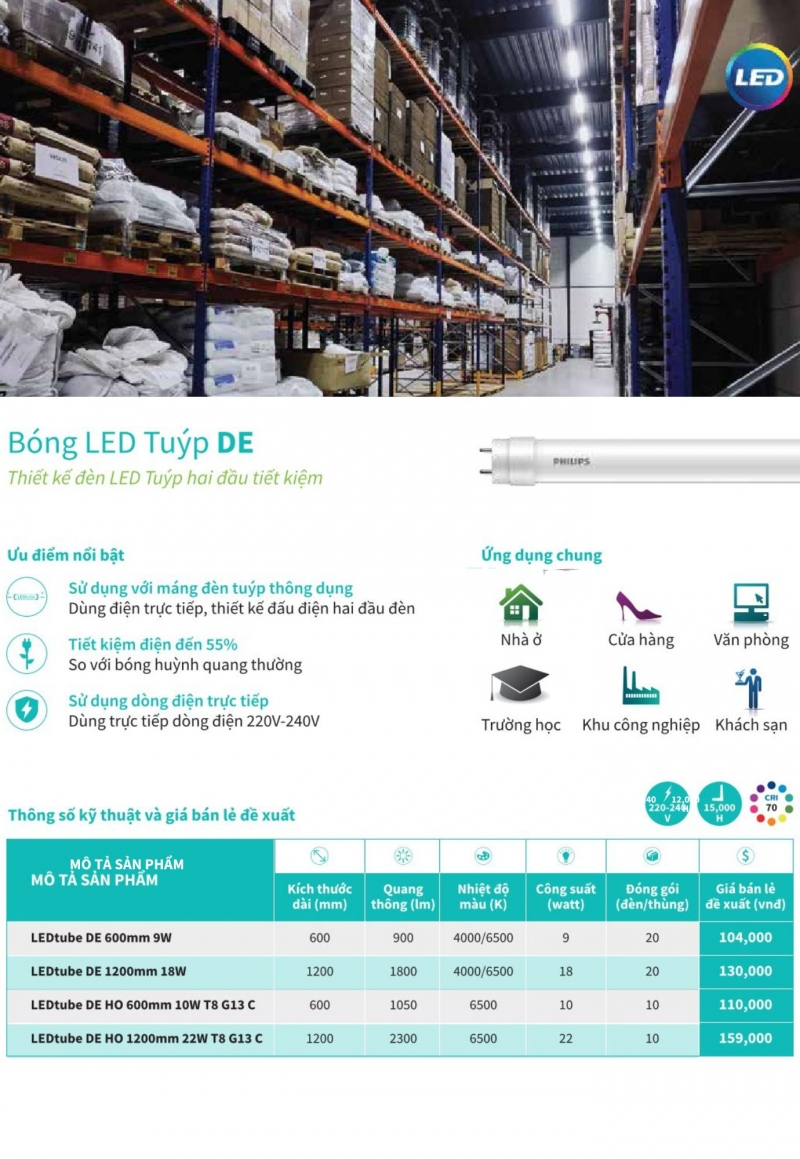 Đèn tuýp led DE HO 10W T8 0m6 G13 C Philips