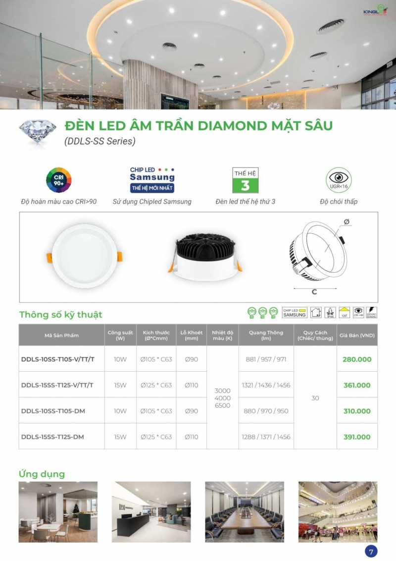 Đèn led âm trần Diamond mặt sâu 10W DDLS-10SS-T105-V/TT/T Kingled