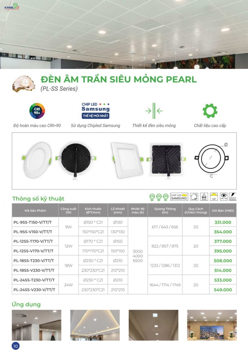 Đèn led âm trần Pearl 9W PL-9SS-T150-V/TT/T Kingled