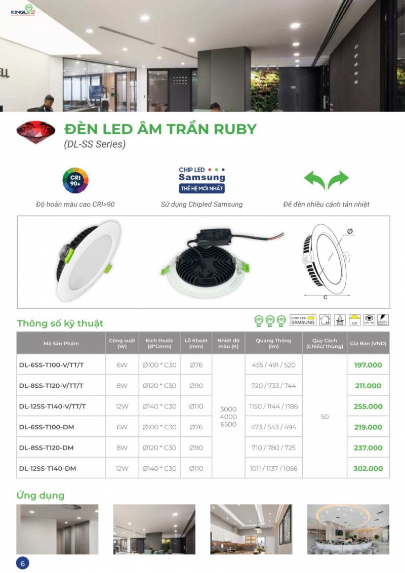 Đèn led âm trần Ruby 12W DL-12SS-T140-V/TT/T Kingled
