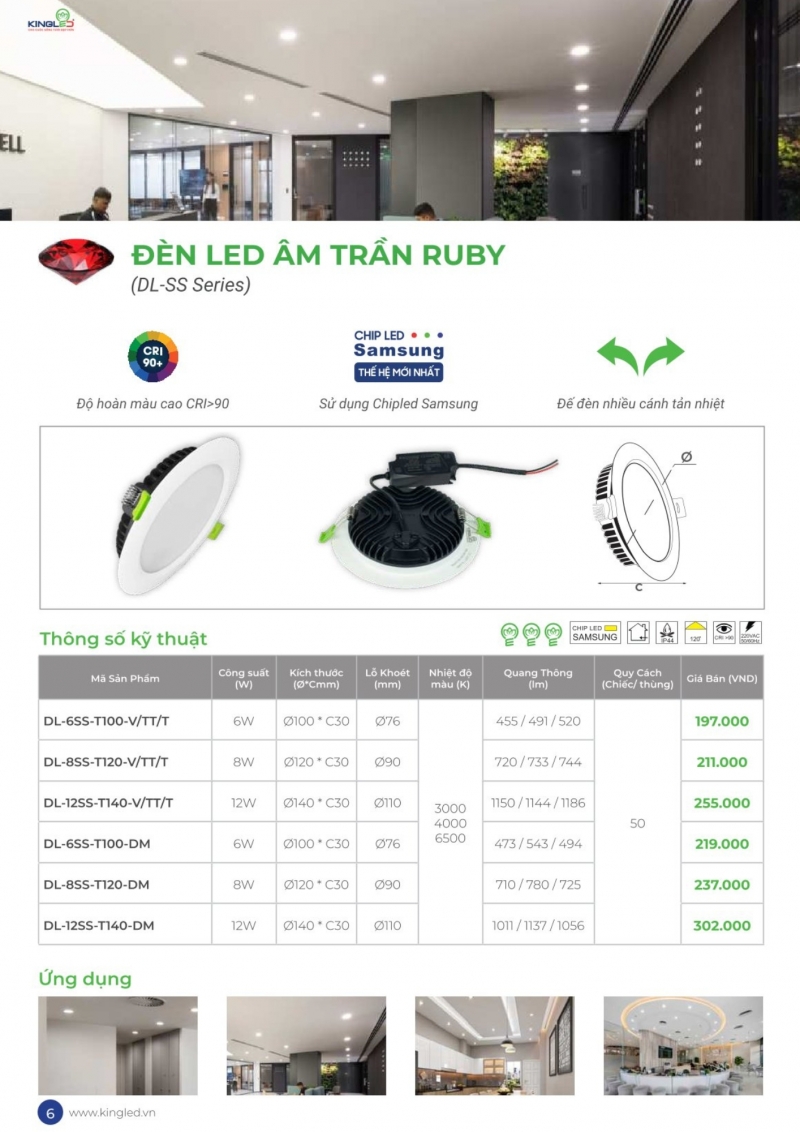 Đèn led âm trần Ruby 6W DL-6SS-T100-V/TT/T Kingled
