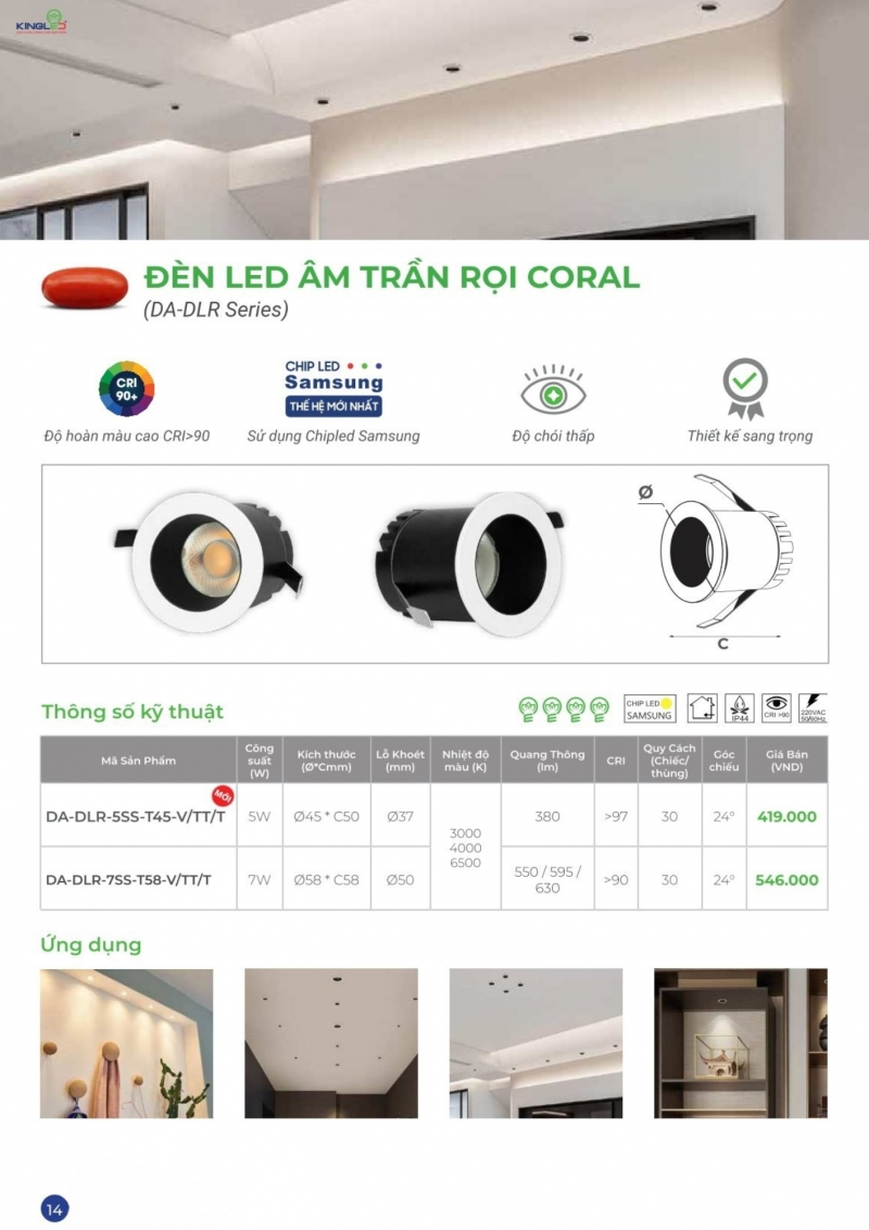 Đèn led âm trần rọi Coral 7W DA-DLR-7SS-T58 Kingled