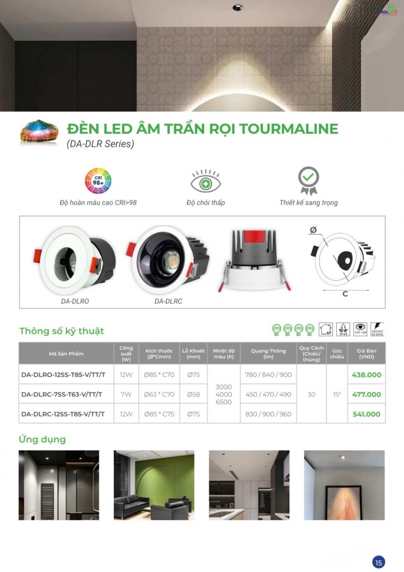 Đèn led âm trần rọi Tourmaline 12W DA-DLRO-12SS-T85 Kingled