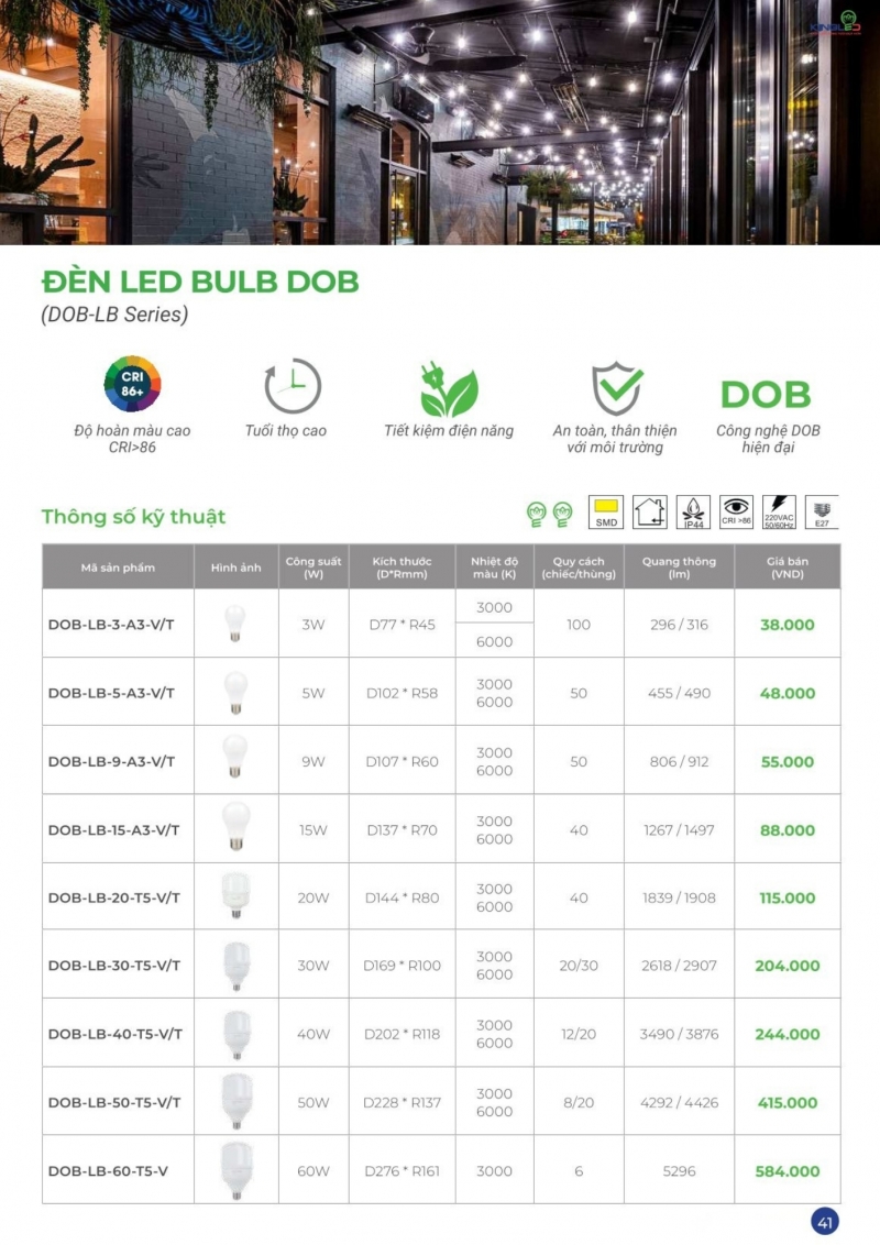 Đèn led bulb DOB 9W DOB-LB-9-A3 Kingled