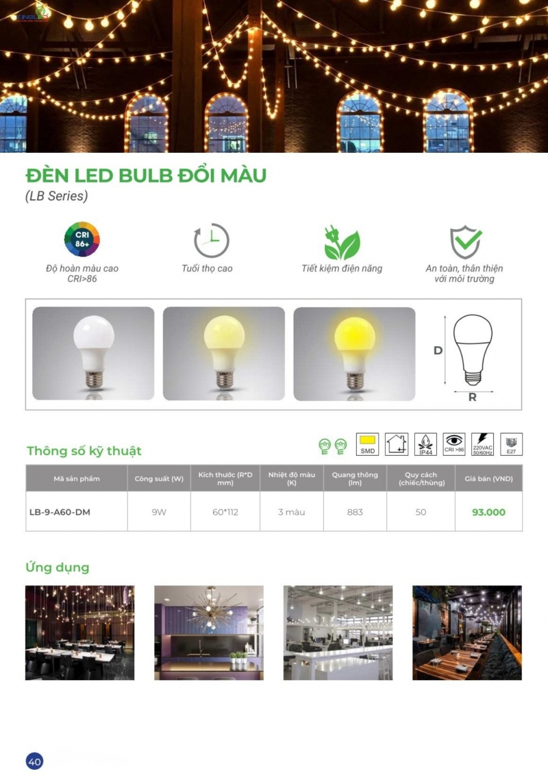 Đèn led bulb đổi màu 9W LB-9-A60-DM Kingled