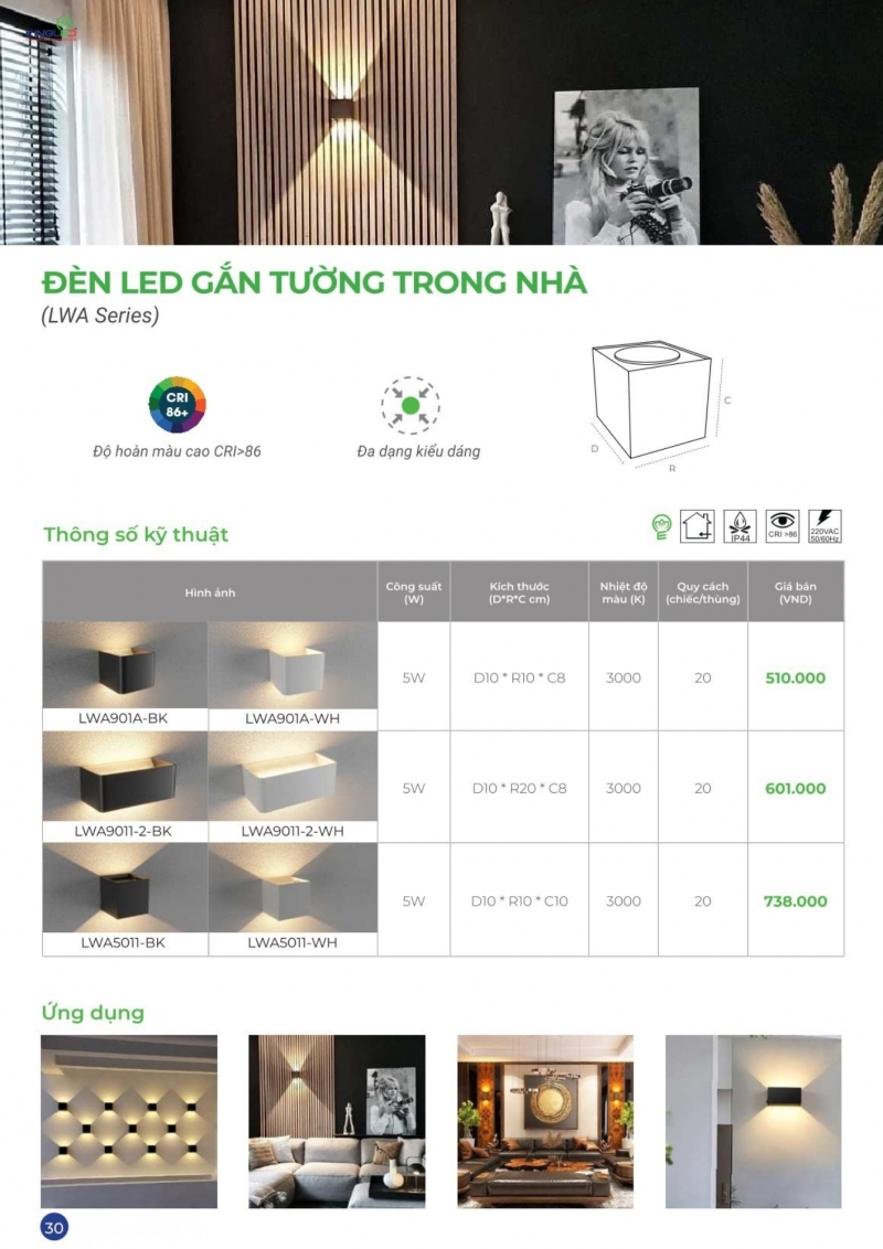 Đèn led gắn tường 5W LWA9011-2-WH-T Kingled 